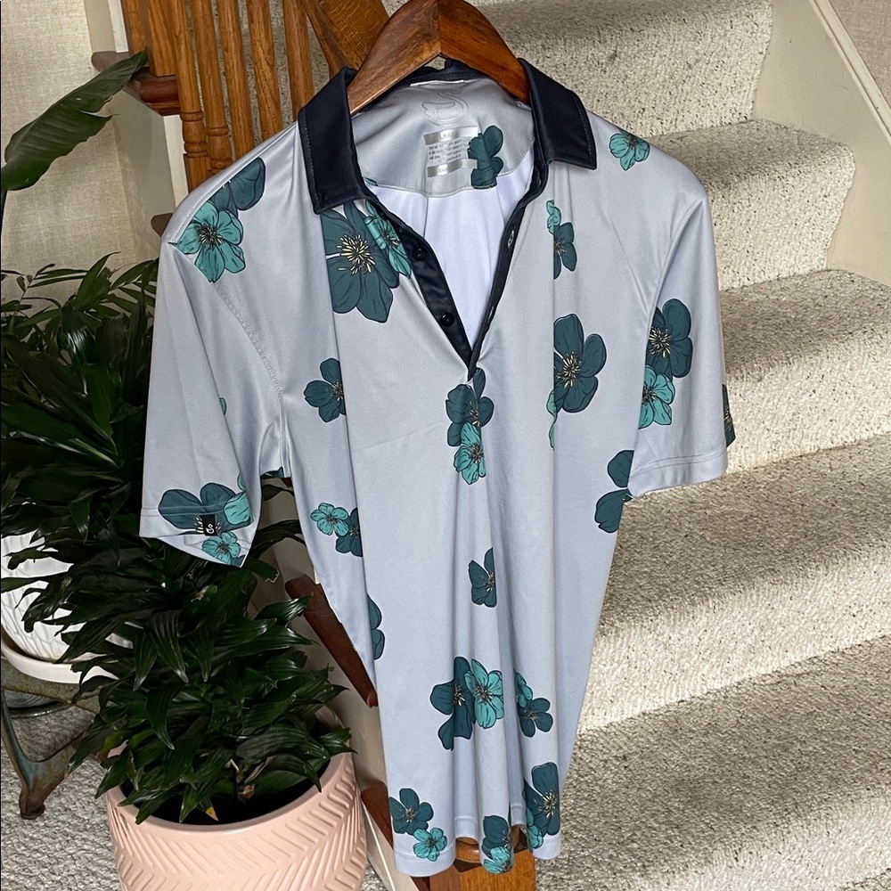 Swannies Golf Men's Walker Floral Polo Shirt in Light Gray and Teal